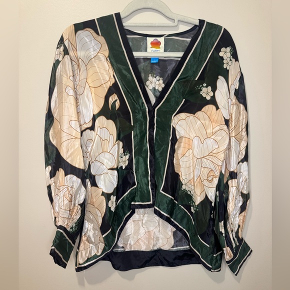 Farm Rio Long-Sleeve Silky Wrap Top | Small - Picture 4 of 11